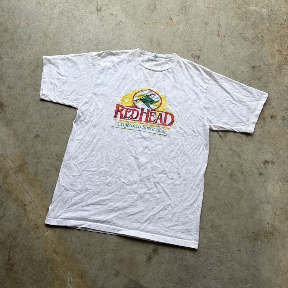 Vintage RedHead Single Stitch Graphic T Shirt Mens XL White Craftsmen USA Made